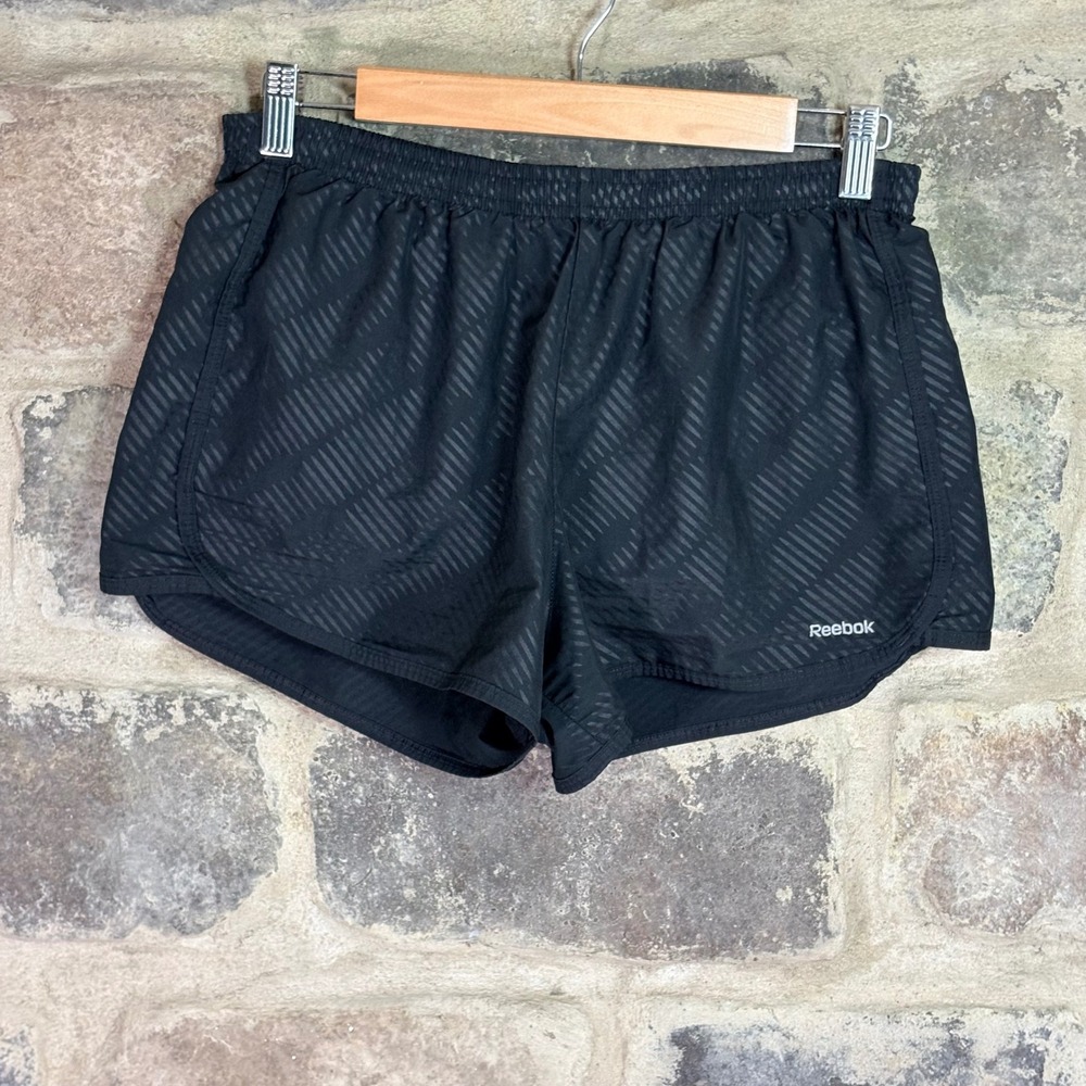 Reebok Womens Black Tonal Stripe Running Shorts Size M WAA00727A‎ Activewear